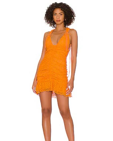 For Love & Lemons Orange Lace Mini Dress - Image 1