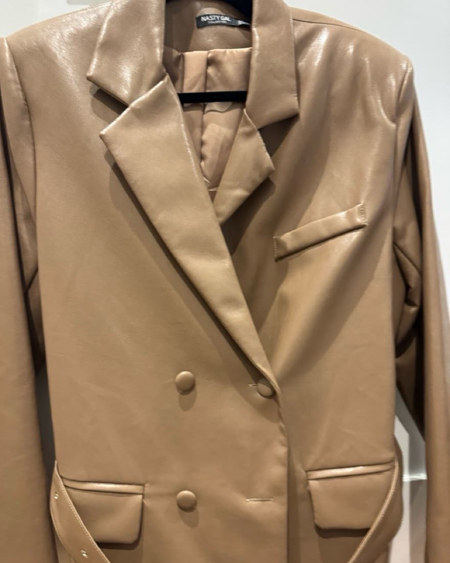 Chic Beige Leather Blazer Dress  - Image 2