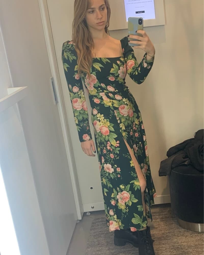 Long Sleeve Green Floral Dress - Image 2