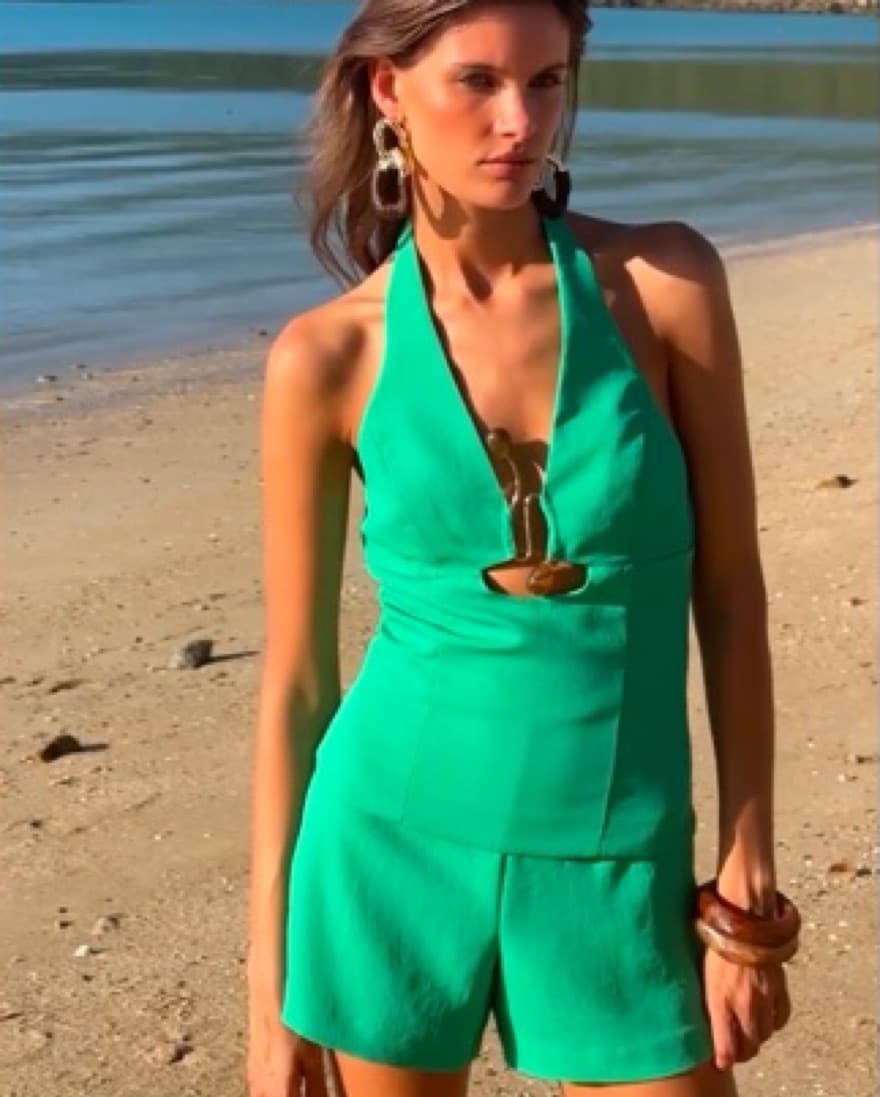 Kookai Oyster Trim Halter Set In Green  - Image 4