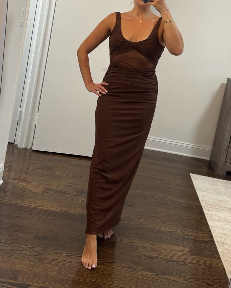 Ruched Maxi Dress in Rich Brown - Image 3