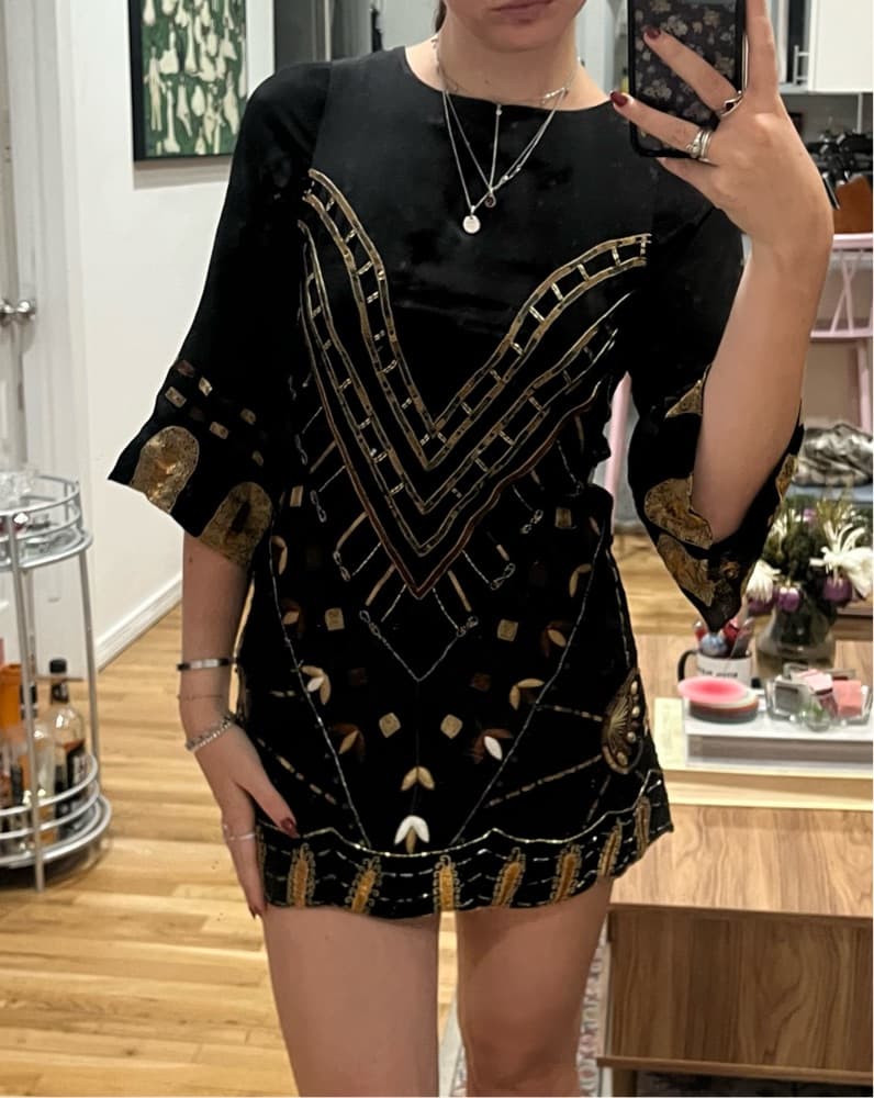 Black Gold Embellished Mini Dress - Image 1