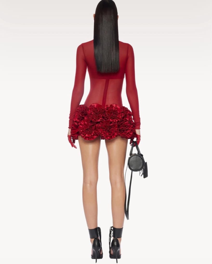 Red Mesh And Floral Bottom Mini Dress - Image 2