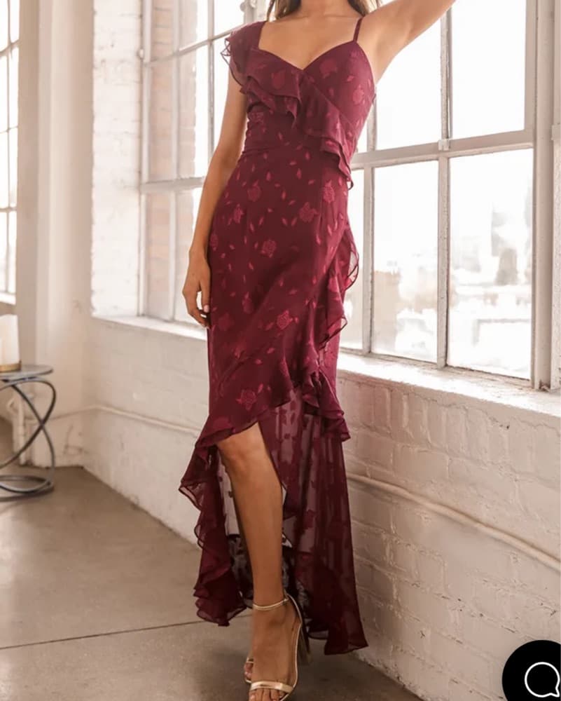 Ruffle Burgundy Maxi Dress - Image 1