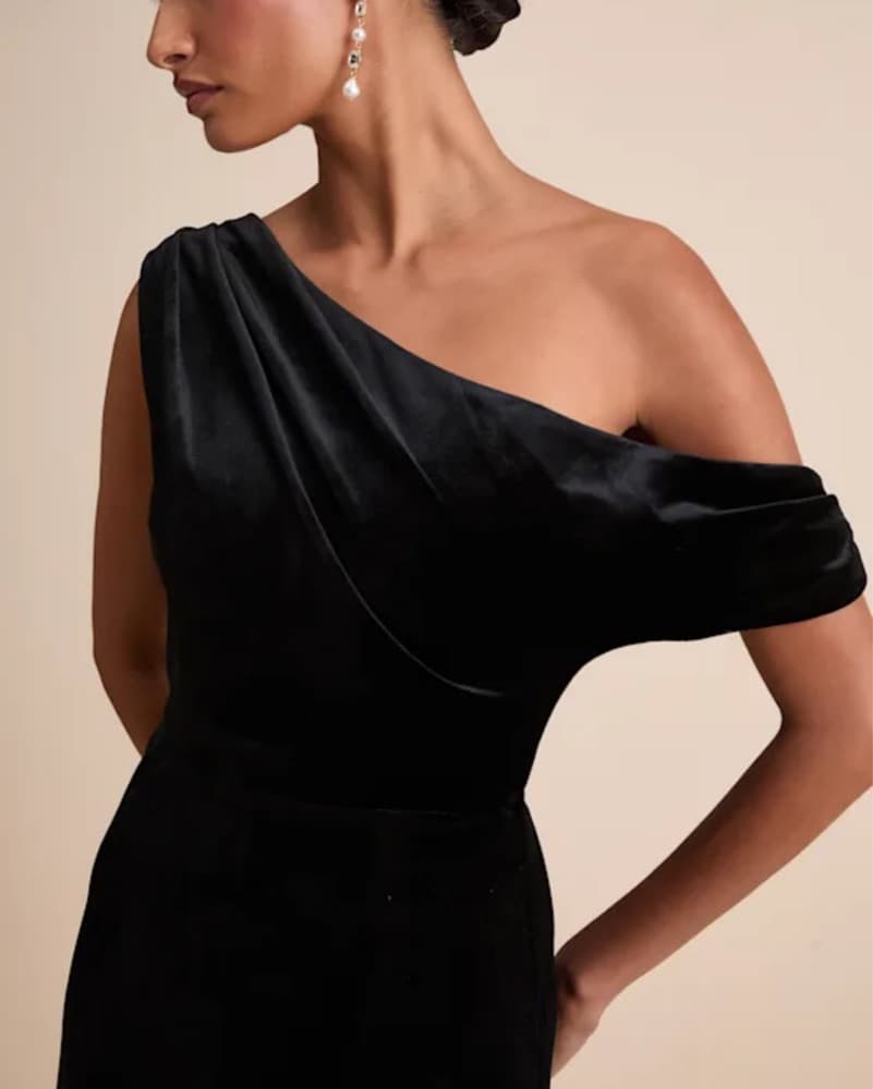 Black Velvet Asymmetrical Maxi Dress  - Image 2