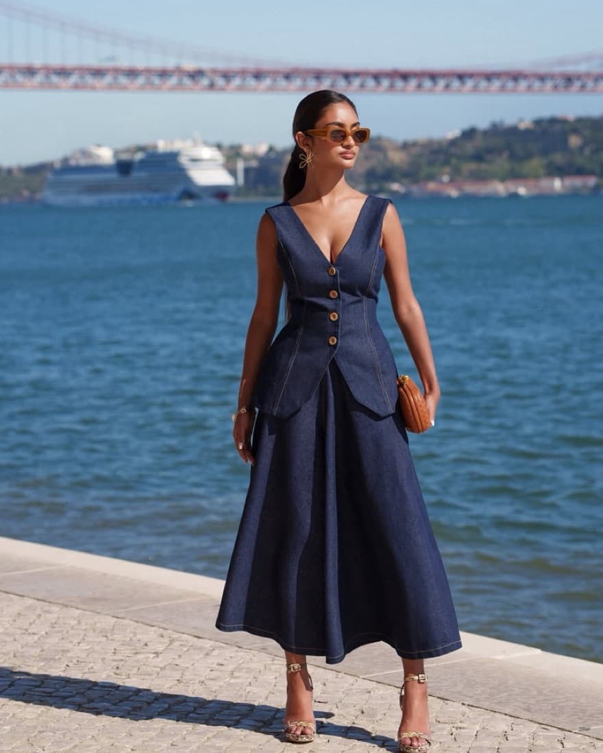 Navy Denim Waistcoat - Image 1