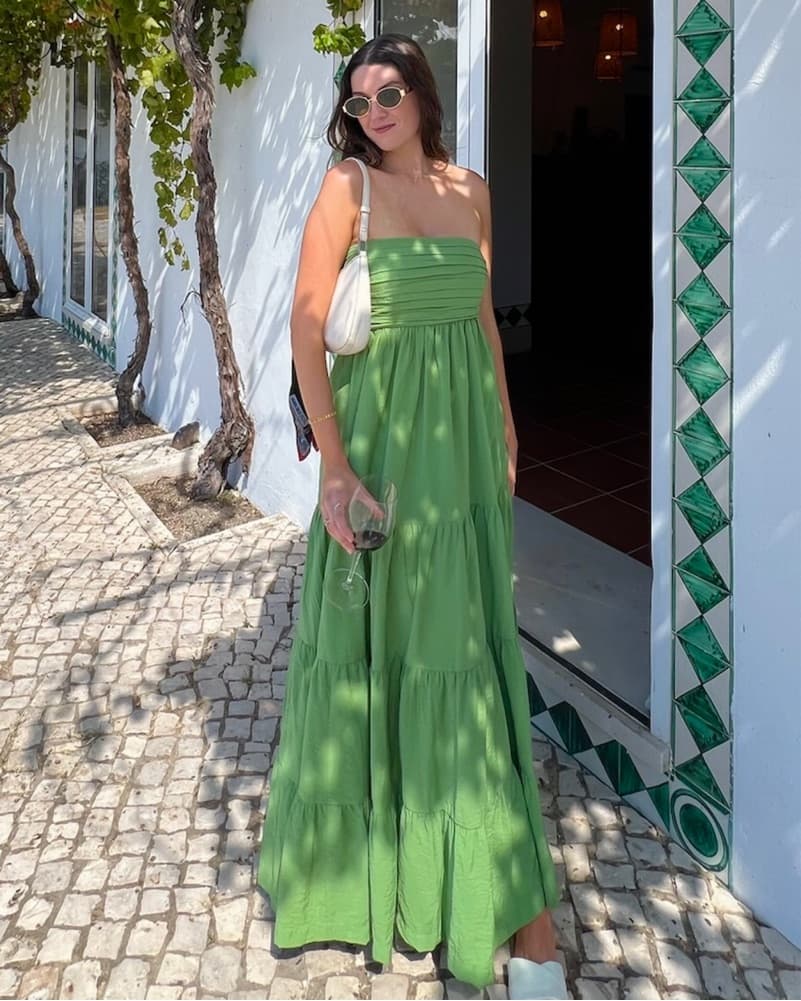 Elegant Green Tiered Maxi Dress - Image 1