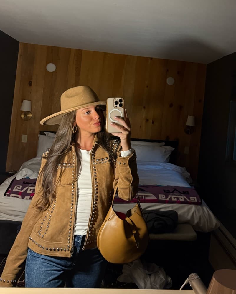 Mango Brown Studded Suede Leather Jacket - Image 6