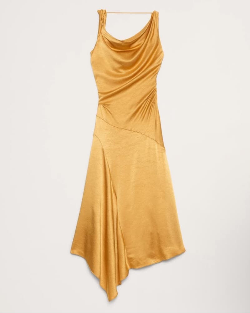 Satin Twist Shoulder Dress Yellow - Image 2