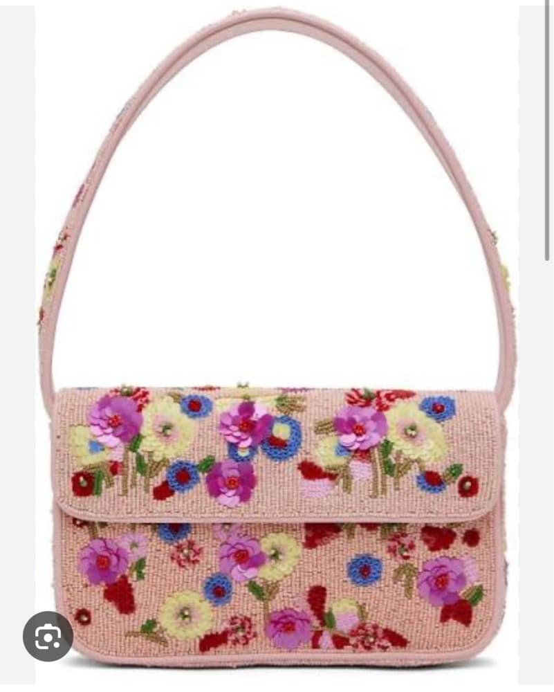 Staud Pink Floral Beaded Bag - Image 1