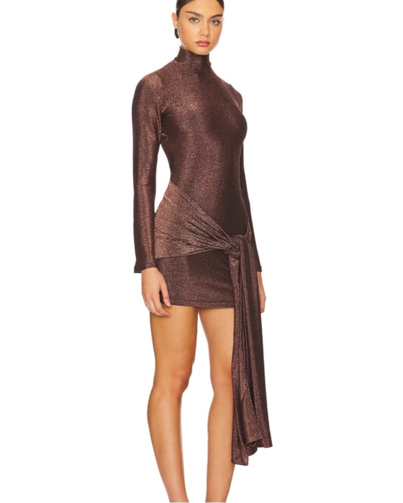 Bardot Seraphina Tie Front Dress Bronze - Image 3