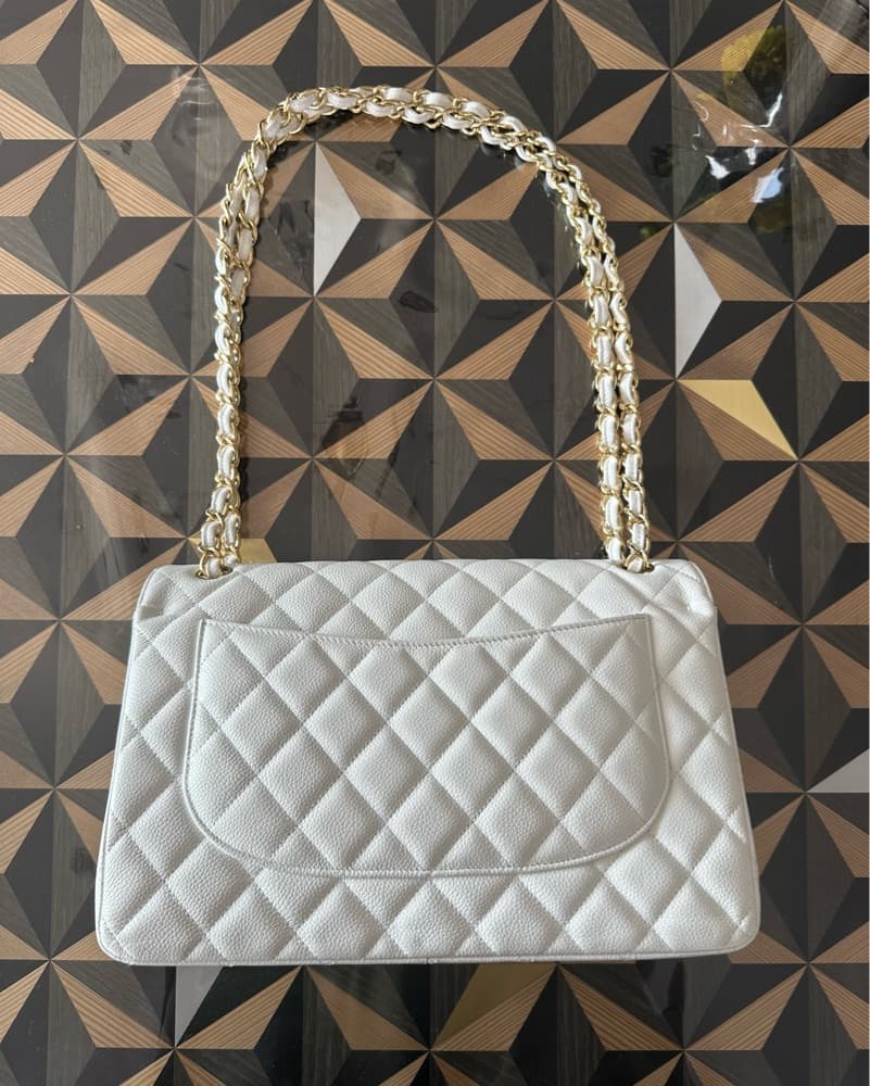 Chanel Jumbo Classic Bag White Gold - Image 3