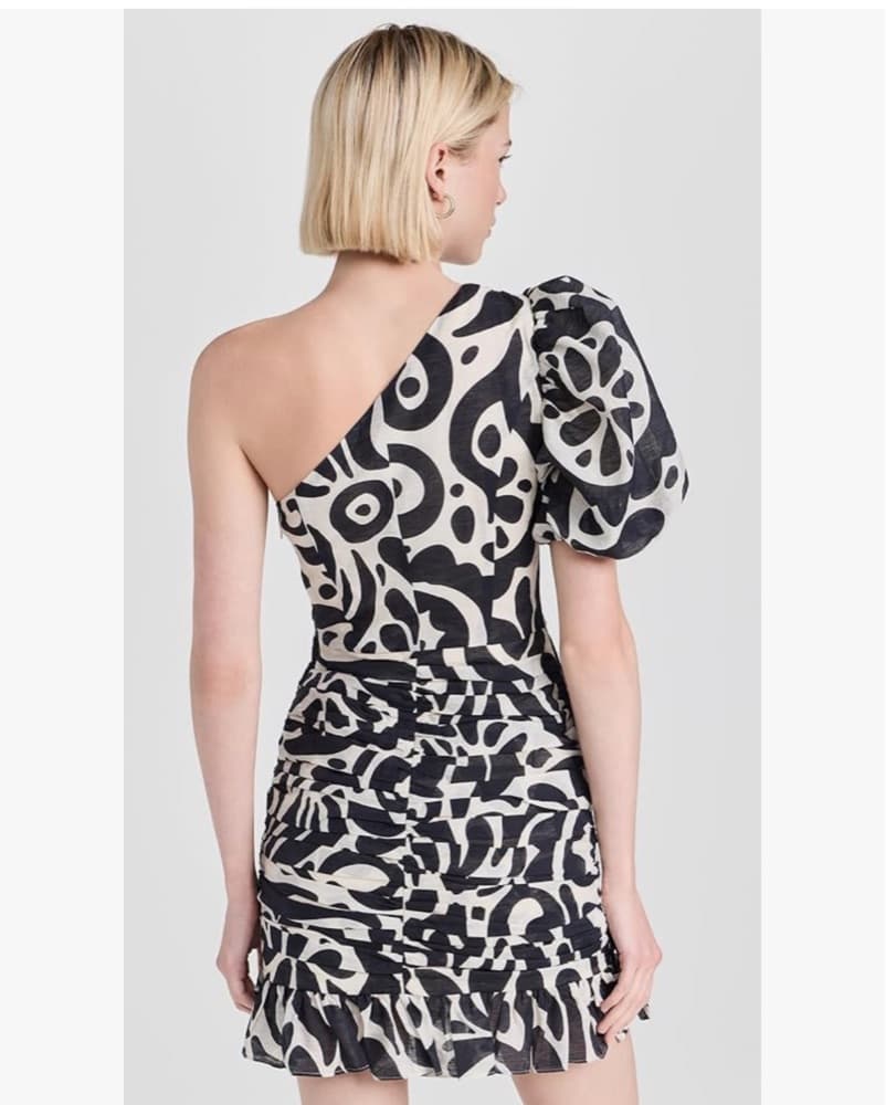 Puff Sleeve Printed One Shoulder Dress - Image 2
