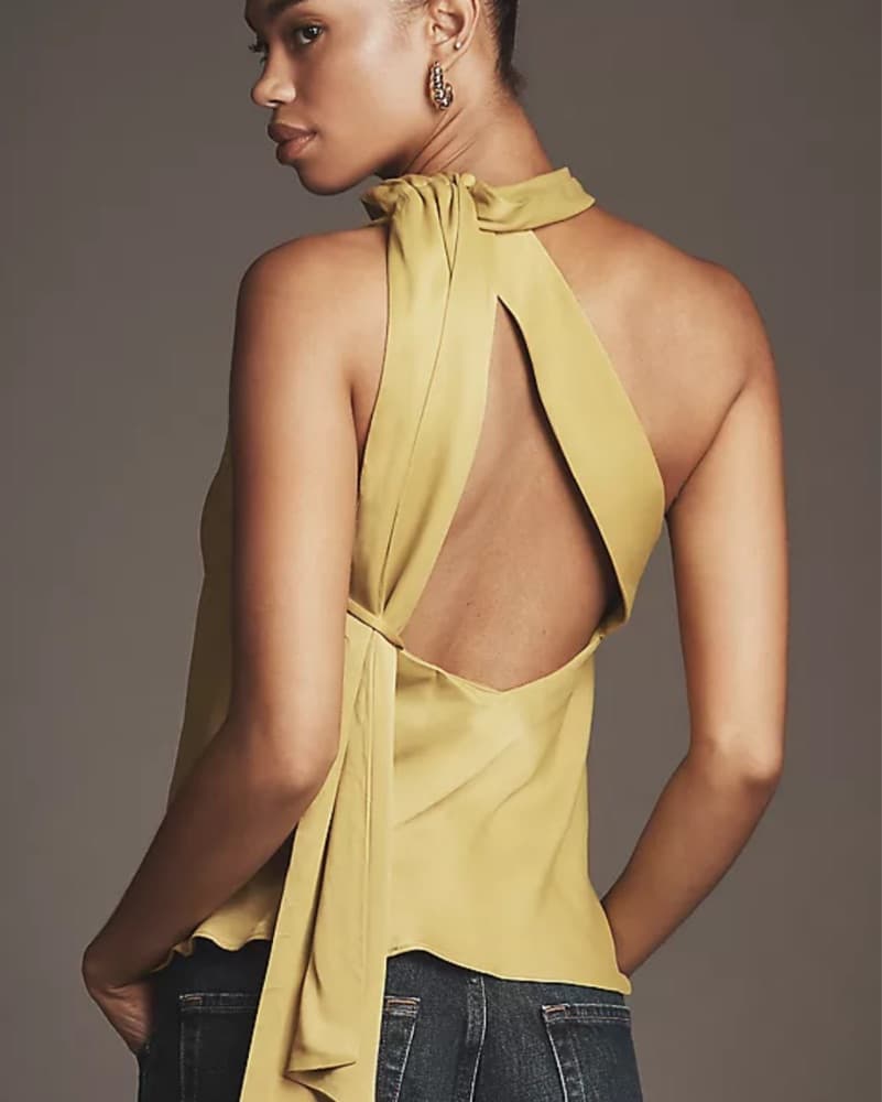 Anthropologie One Shoulder Satin Bow Top - Image 2