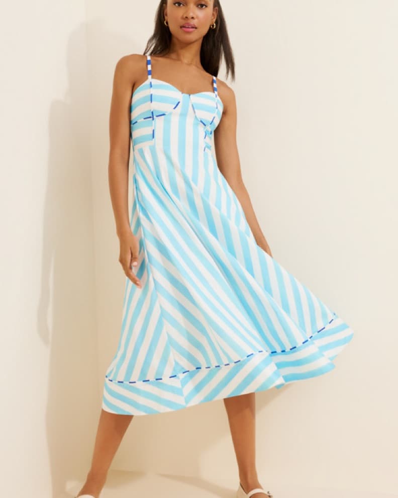 Harper Blue Striped Midi Dress - Image 2