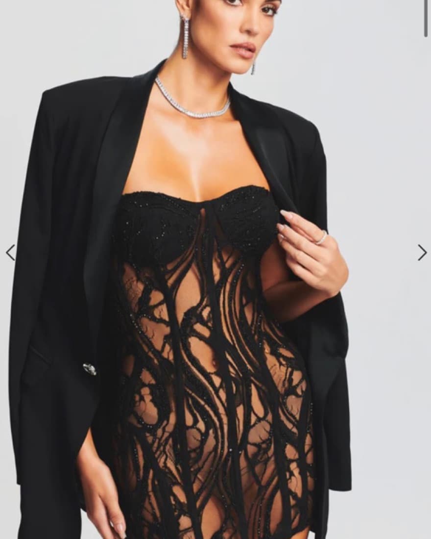 Retrofete black lace embellished dress - Image 2