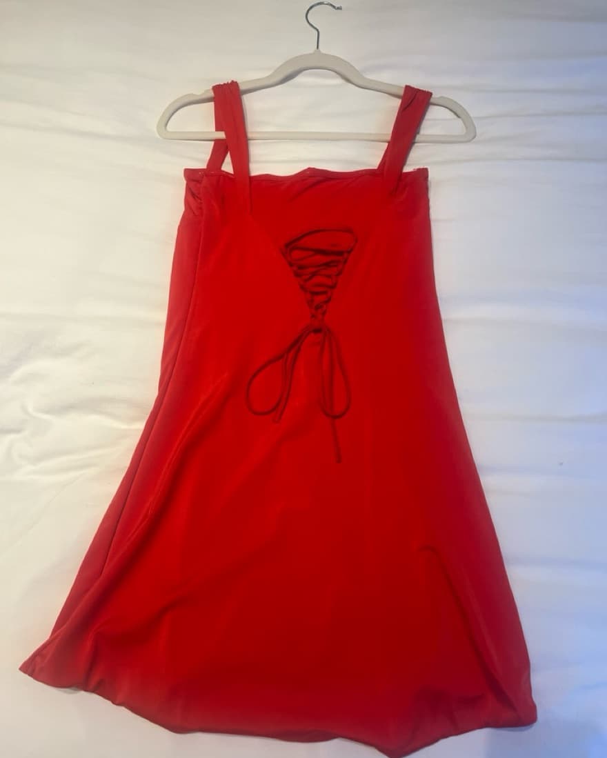Oh Polly Tie Up Red Mini Dress - Image 4