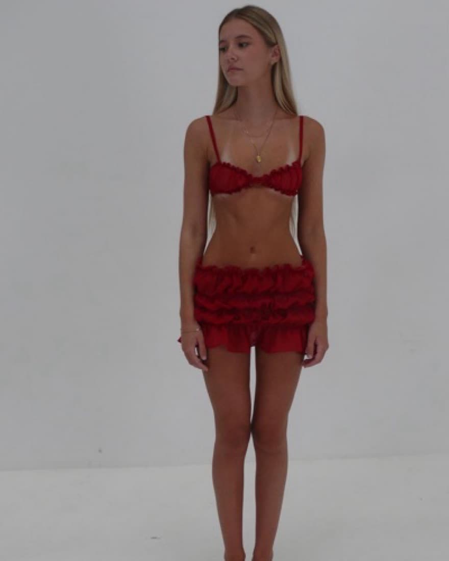 By Ellen With Love Red Silk Bralette Set - Image 1