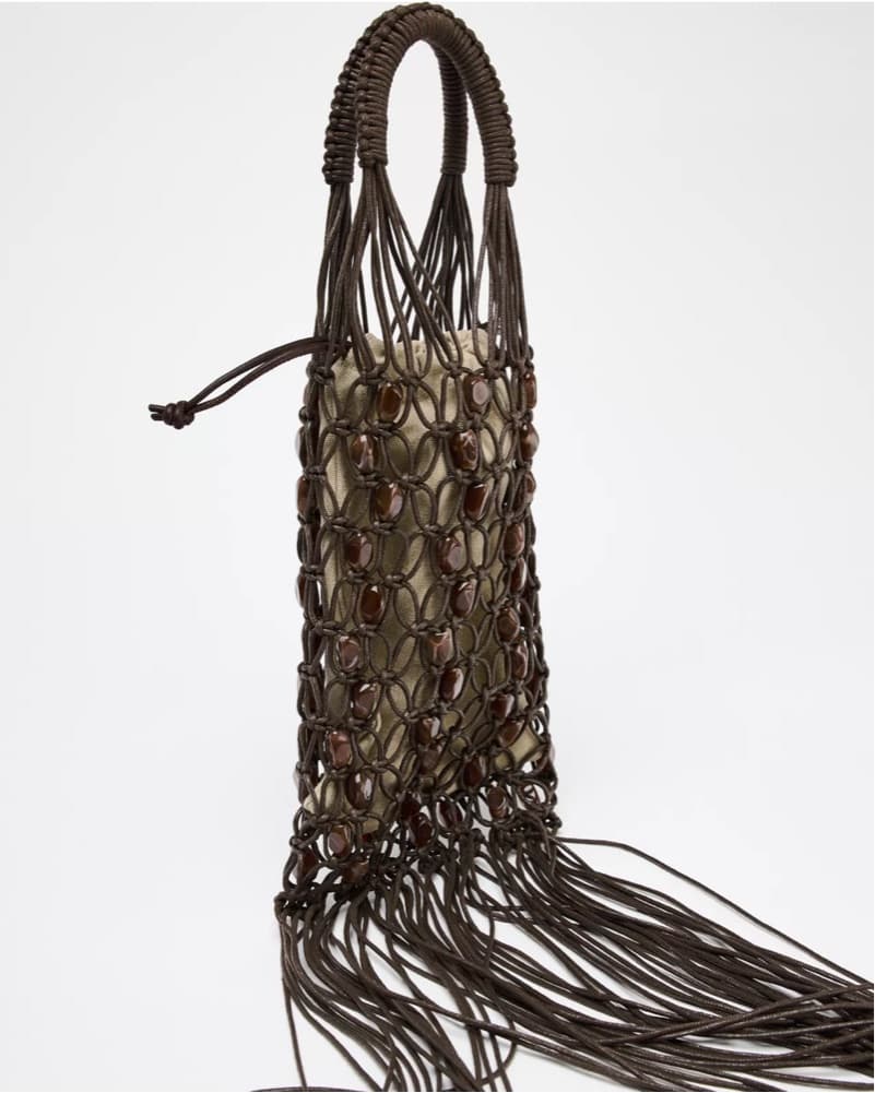 Zara Brown Fringe Beaded Bag - Image 3