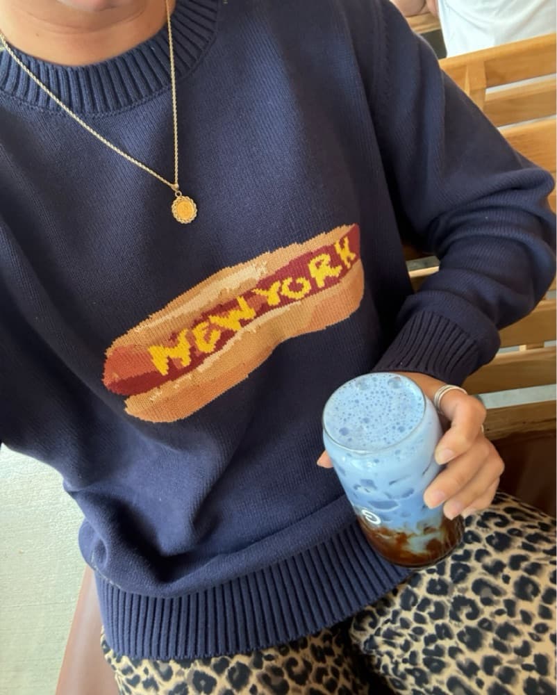 Cotton NY Hot Dog Sweater Navy - Image 2