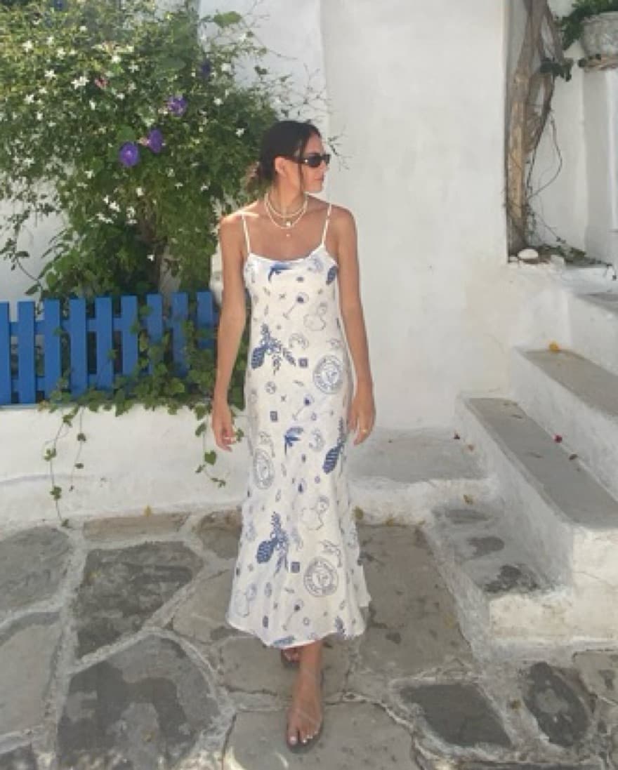 Mediterranean print Linen Dress - XS - Image 4