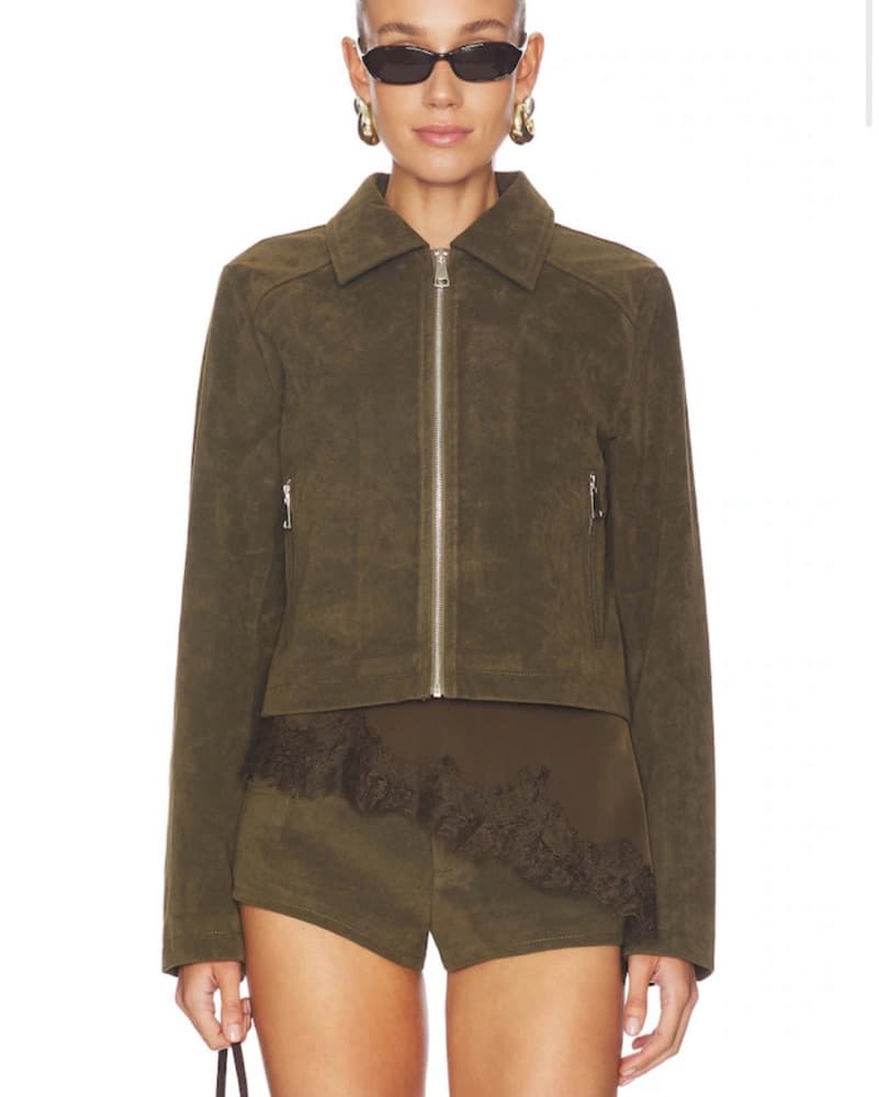 Frannie Faux Suede Set In Olive Green - Image 2