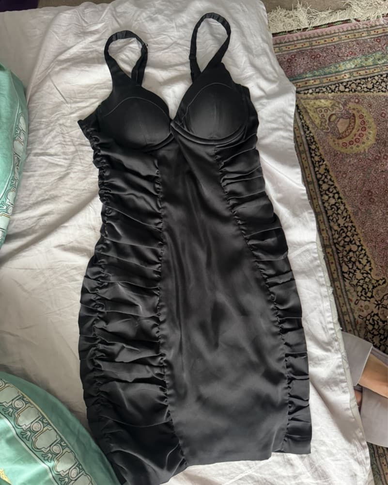 Black Love Lustre Satin Mini Dress - Image 1