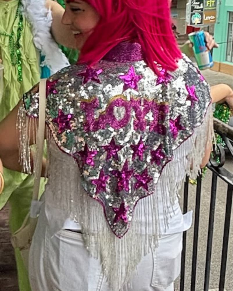 Sparkly Sequin LOVE Star Fringe Cape - Image 1