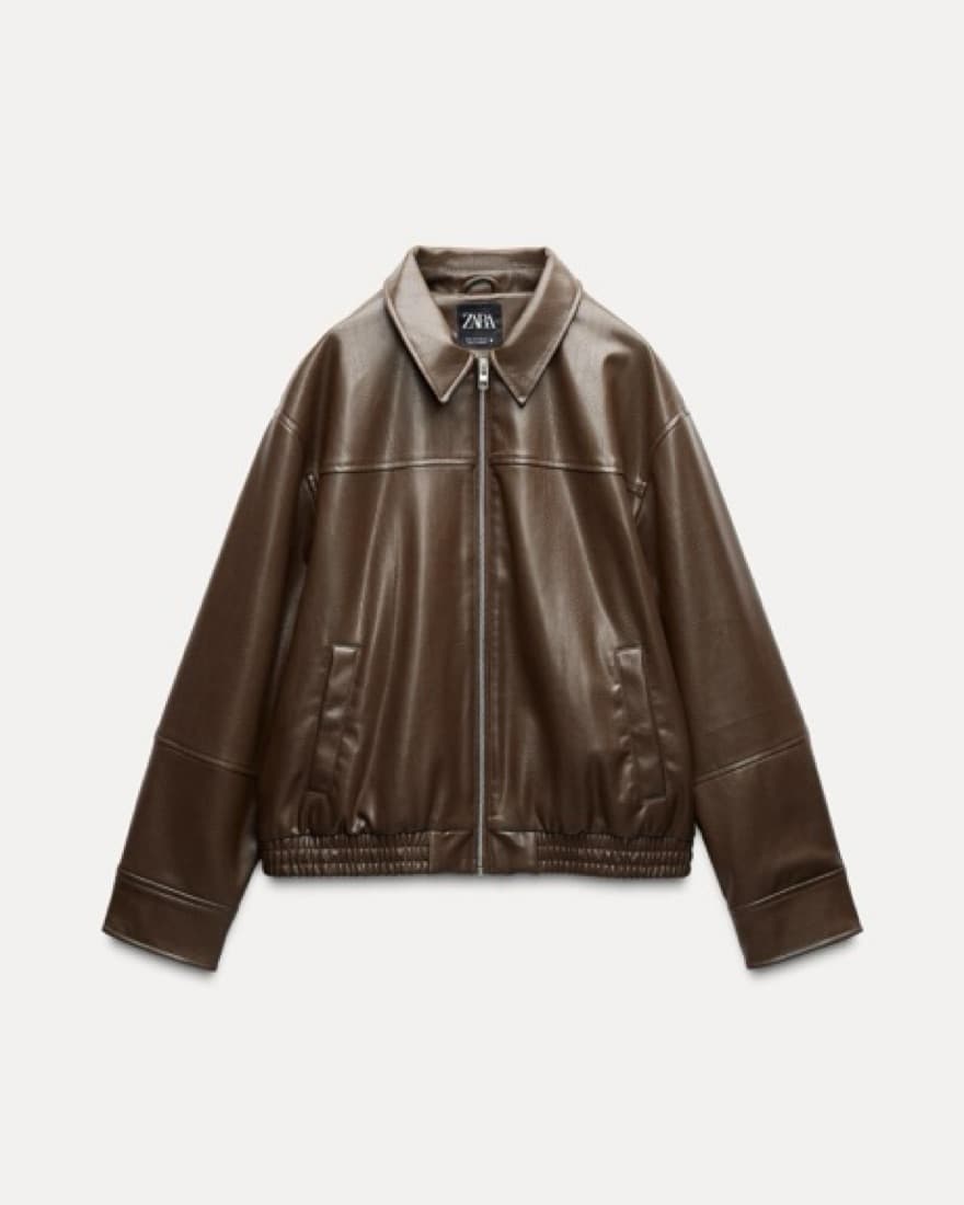 Zara Leather Bomber Jacket - Image 2