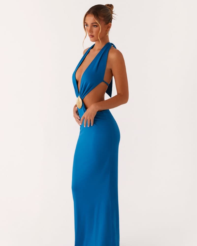 Elegant Blue Halter Maxi Dress - Image 4