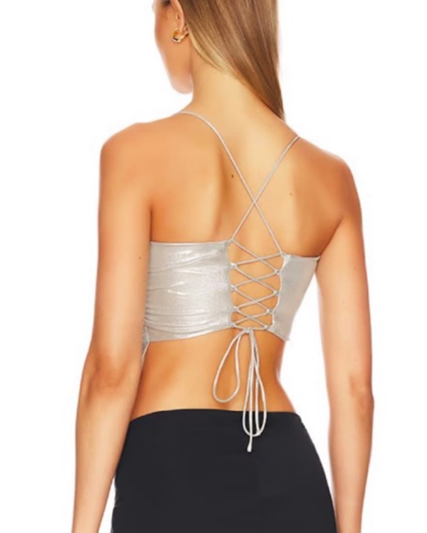 Superdown Metallic Silver Tie Up Tank - Image 2