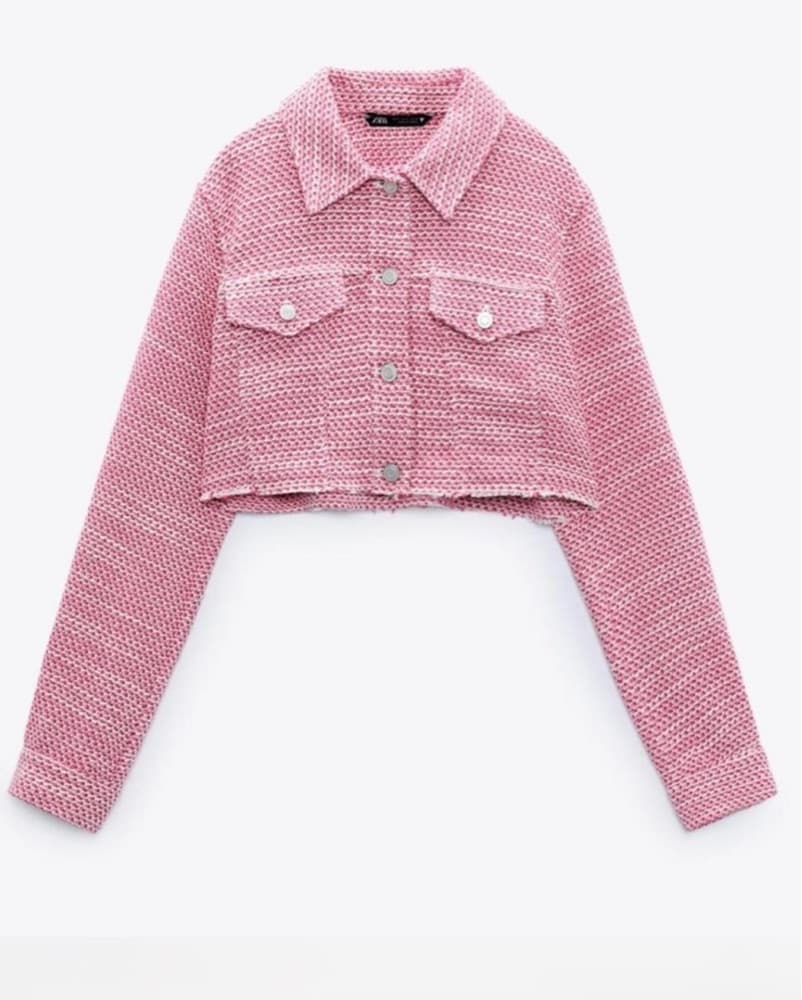 Zara Pink Tweed Cropped Jacket - Image 1