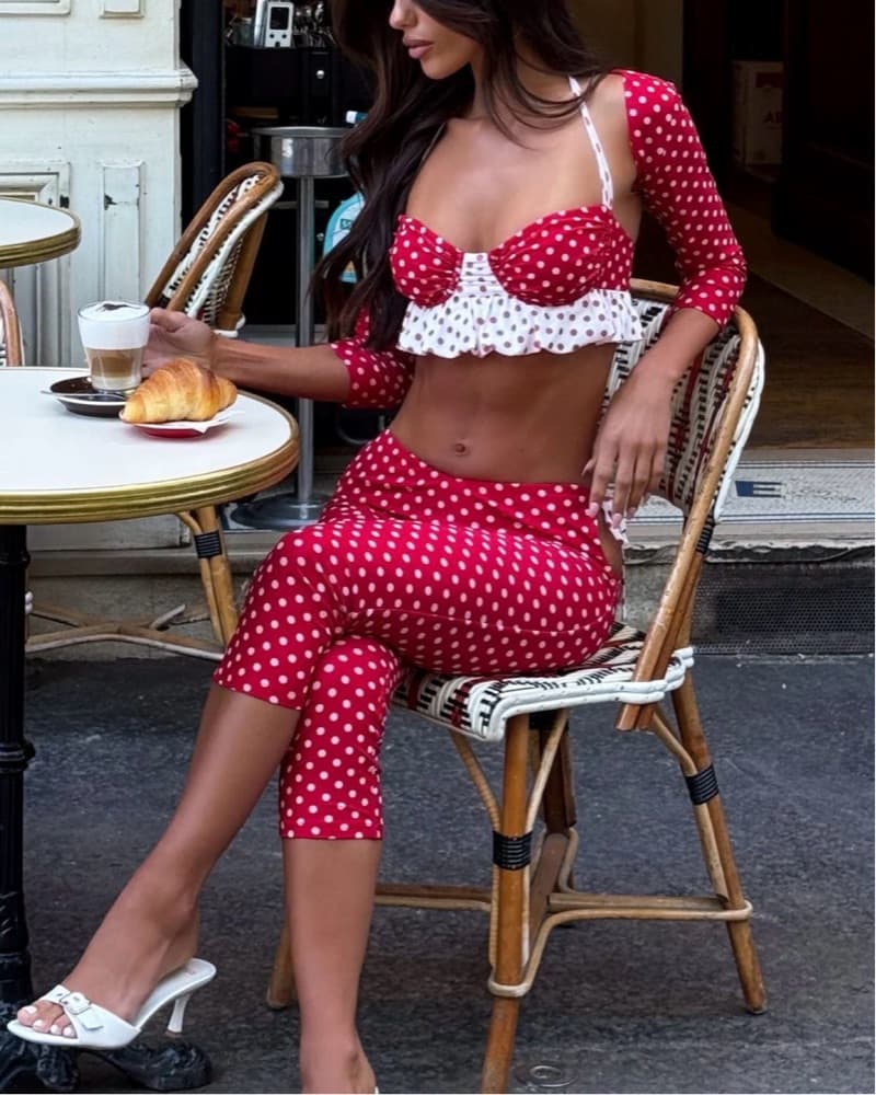 FRIEDA CAPRI PANT RED POLKA DOT - Image 1