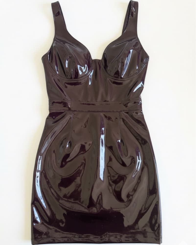 BURGUNDY LATEX DRESS GOLD ZIPPER - Image 1