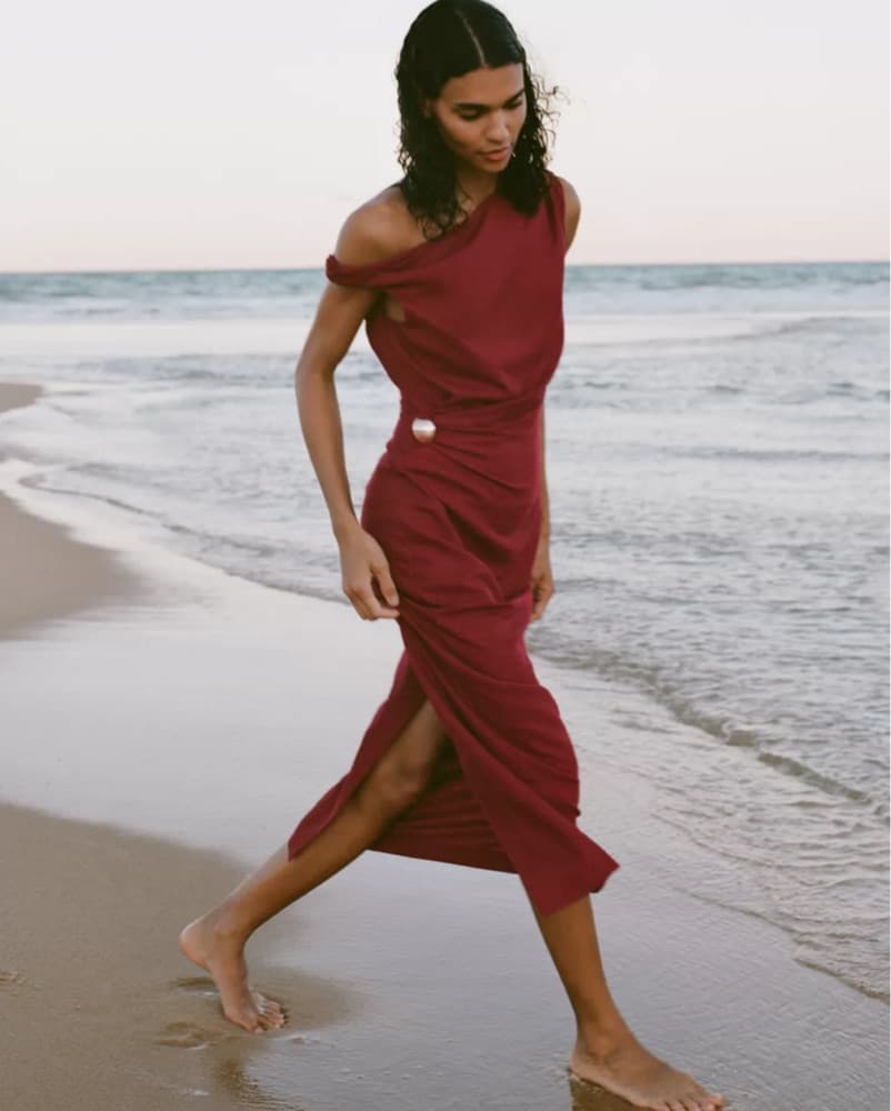 Zara Ruched Linen Blend Mini Dress  - Image 1