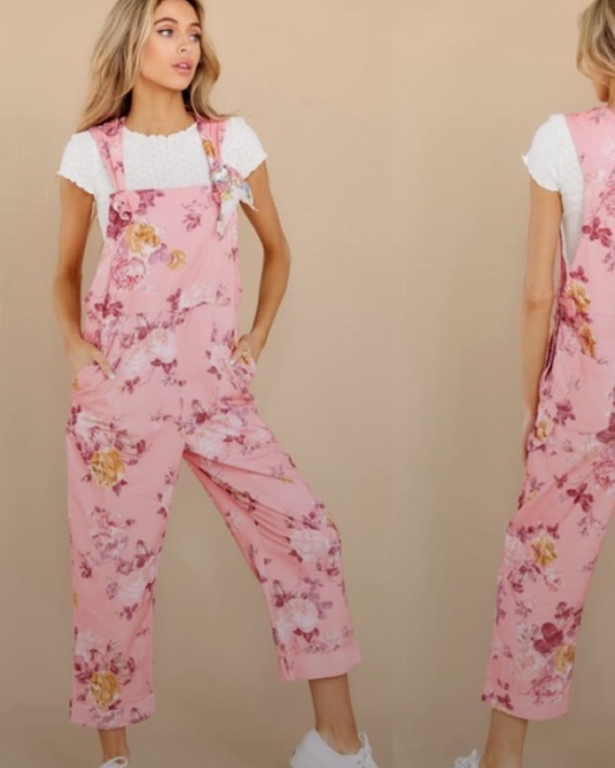 Love Shack Fancy Pink/Floral Overalls - Image 3