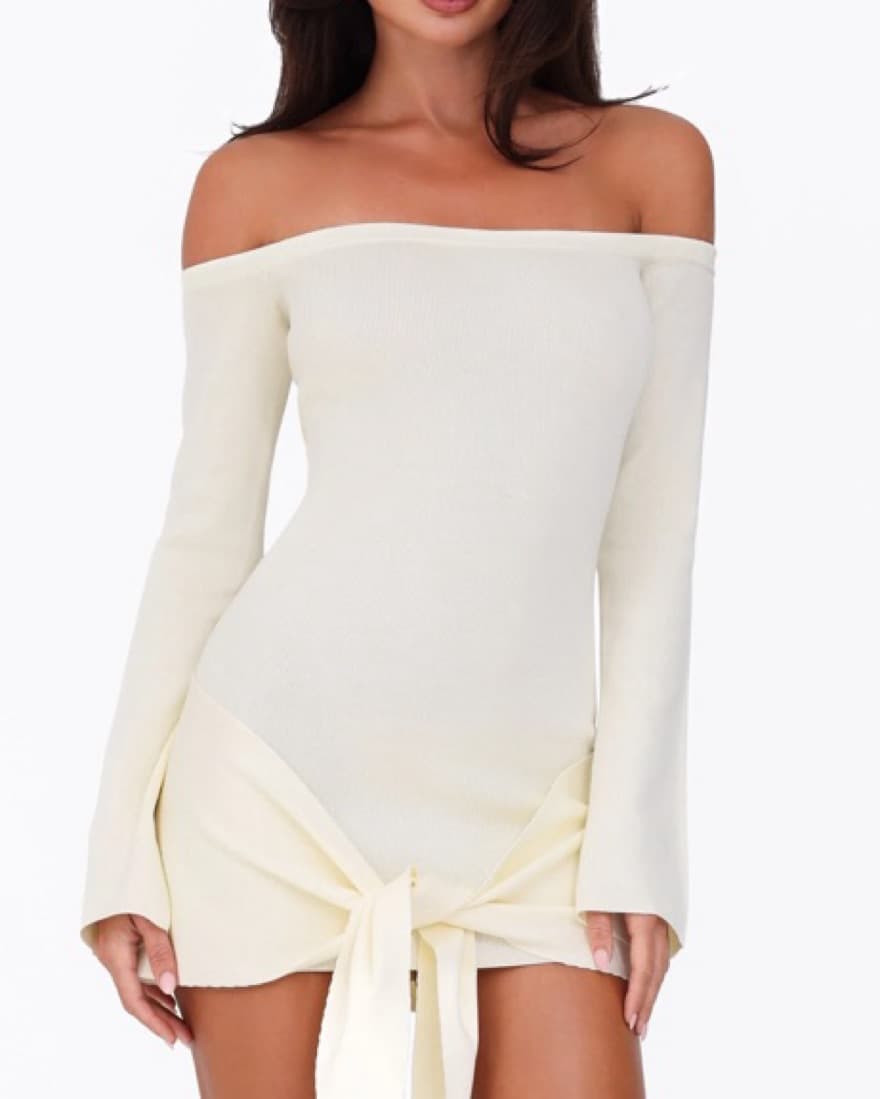 Cream Long Sleeve Dress - Image 2