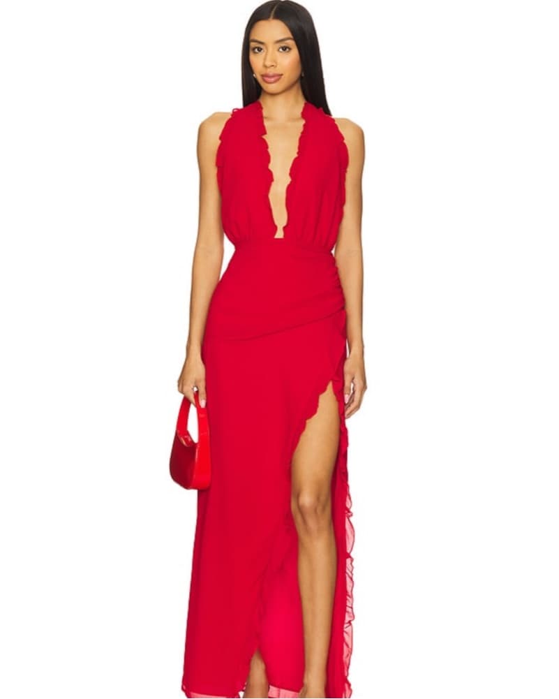 Stunning Red Halter Maxi Dress XS - Image 4