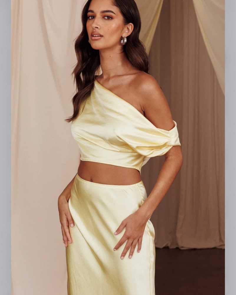 Butter Yellow Satin Matching Set  - Image 1