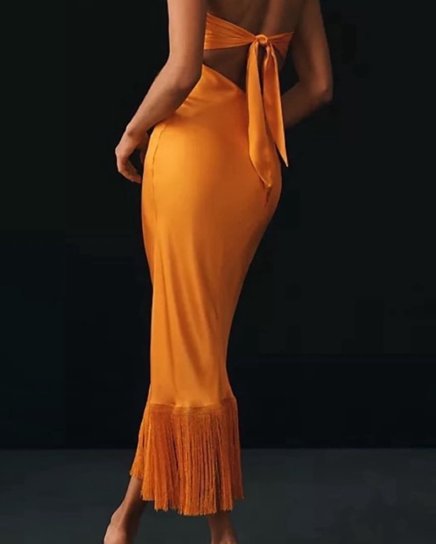 Delfi Orange strapless fringe Dress  - Image 2