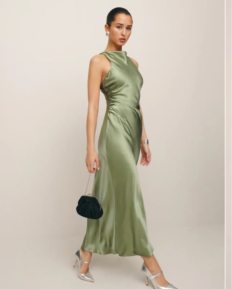 Reformation Sage Green Silk Dress - Image 3