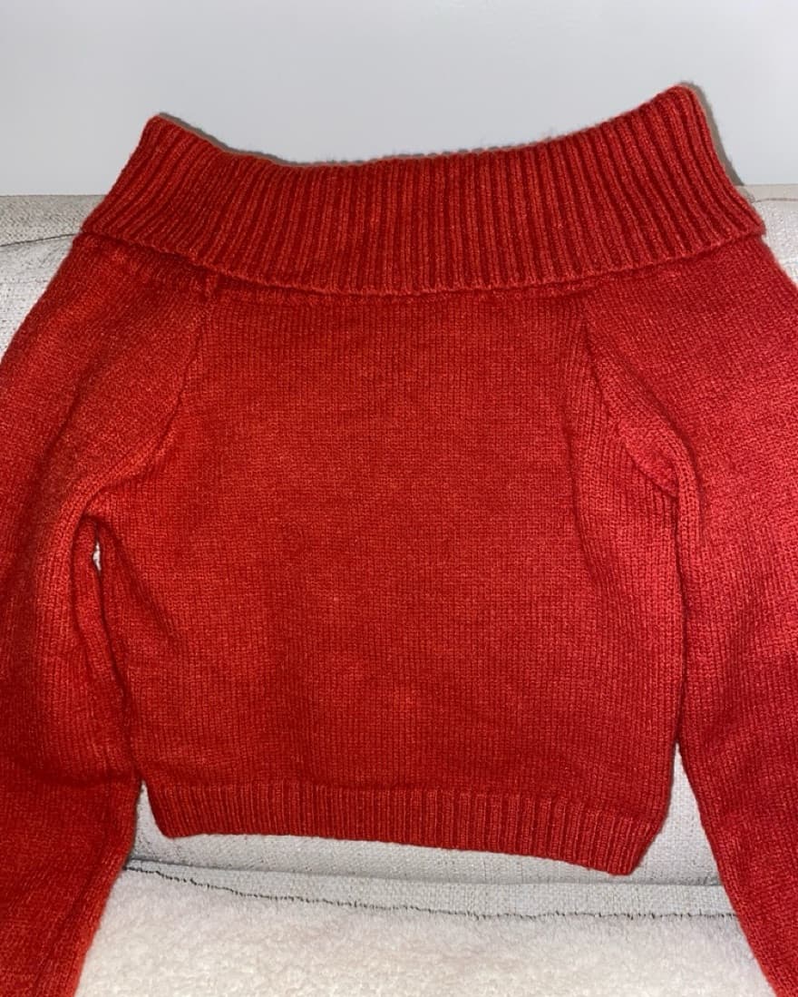Red Off The Shoulder Sweater - Image 2