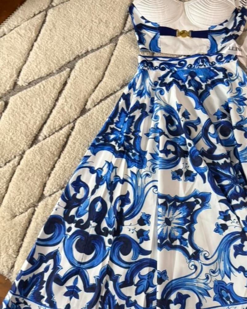 Dolce Gabbana inspired Blue Top Maxi Skirt Set XS - Image 2