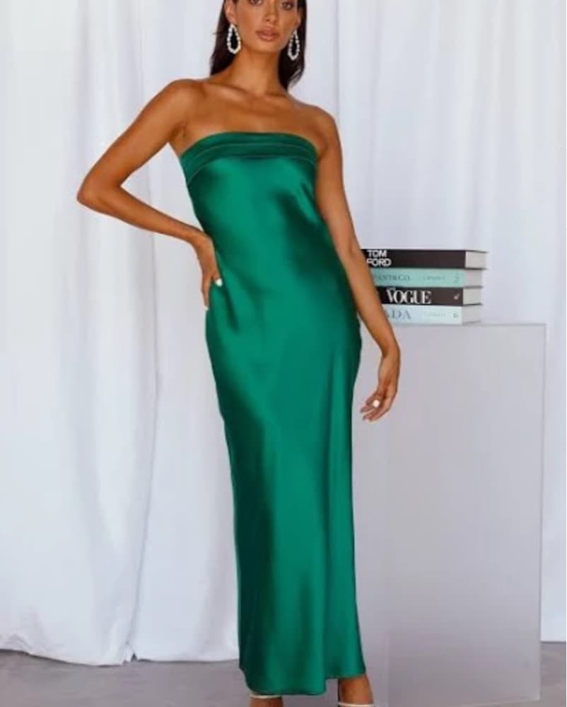 Green Satin Maxi Dress  - Image 2