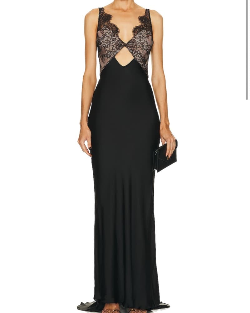 Elegant Lace-Accented Black Maxi Dress - Image 1