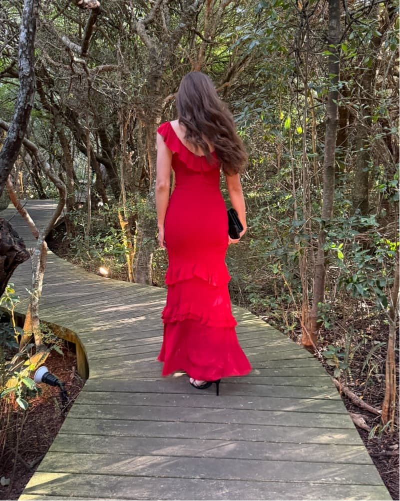 Reformation Red Ruffle Gown - Image 3