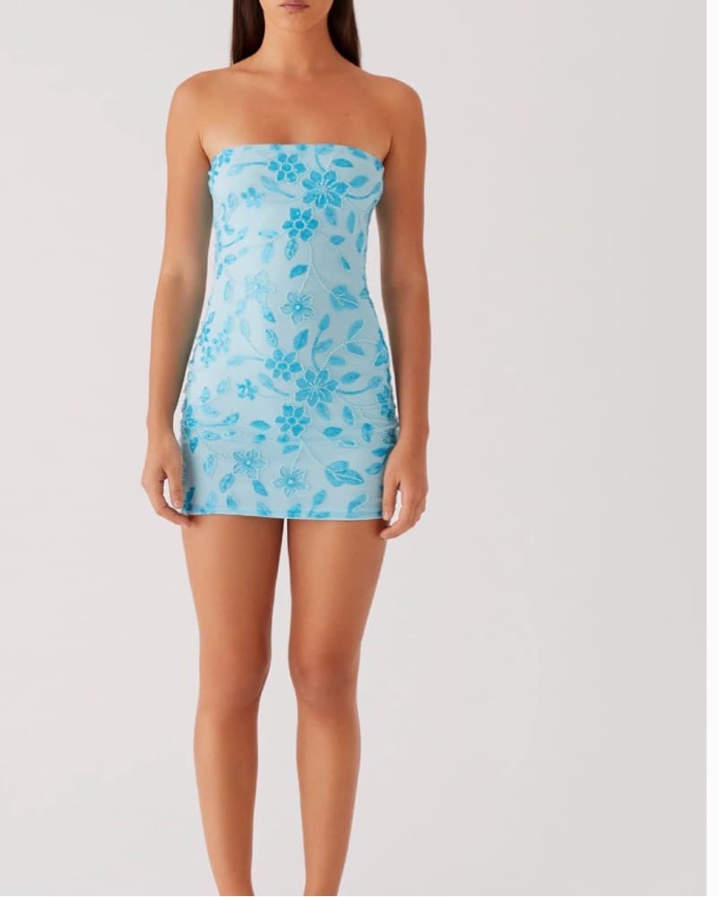 Blue Strapless Embezzled Dress - Image 1