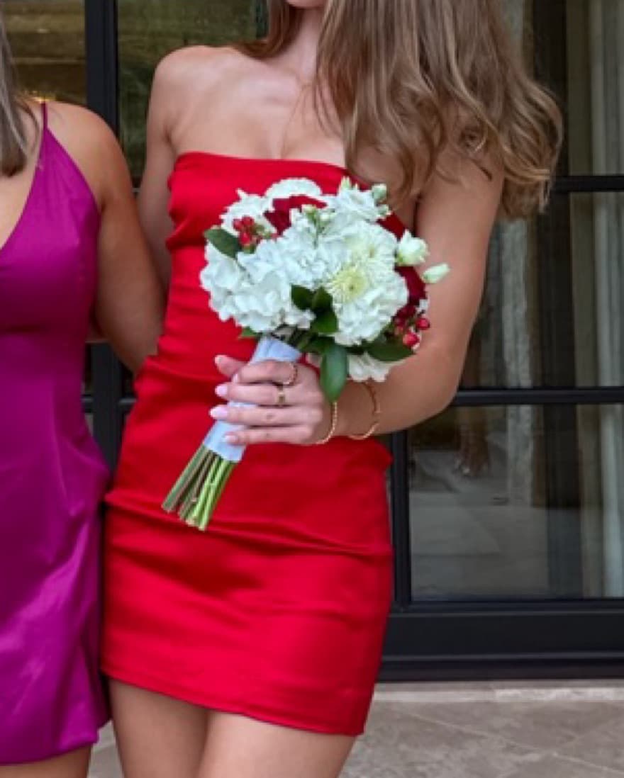 Red strapless satin dress - Image 1