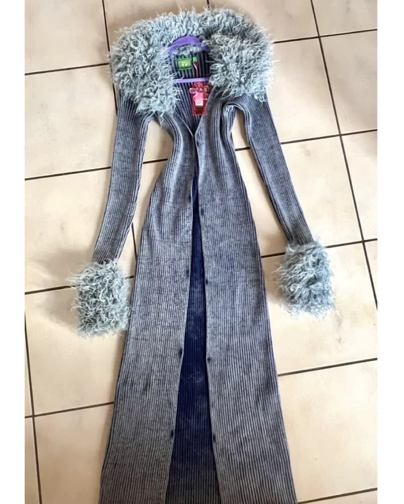 Cozy Striped Furry Cardigan - Image 1