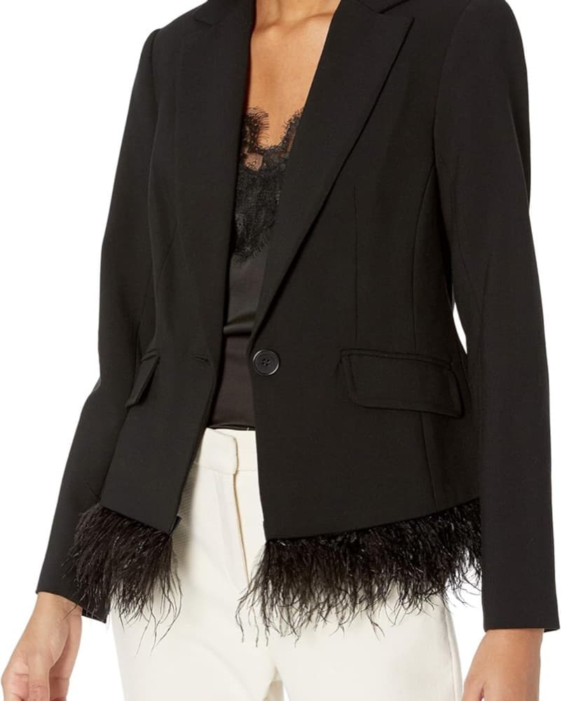 Trina Turk Black Feather Trim Blazer - Image 1